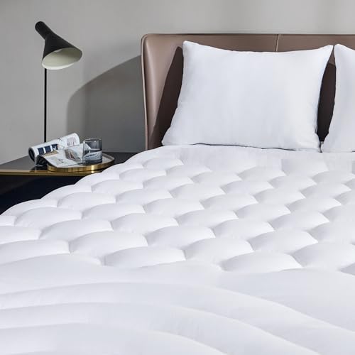 Bedsure Queen Size Mattress Pad - Soft Mattress Topper Cover Padded, Quilted Fitted Mattress Protector with Deep Pocket Fits 8'-21' Mattres, Breathable Fluffy Pillow Top, White, 60x80 Inches