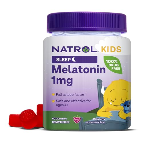 Natrol Kids Melatonin 1mg, Dietary Supplement for Restful Sleep, Sleep Gummies for Children, 60 Raspberry-Flavored Gummies, 60 Day Supply