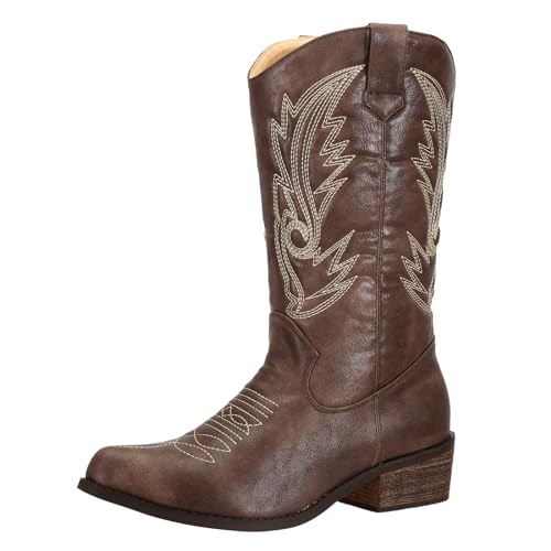 SheSole Women's Wide Calf Western Cowgirl Cowboy Boots Brown Size 7