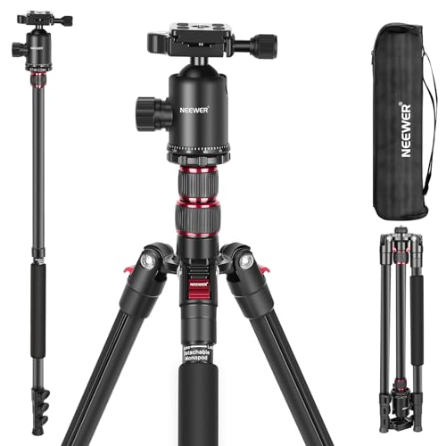 NEEWER 77 inch Camera Tripod Monopod with Phone Holder for DSLR, Phone with 360° Panoramic Ball Head, 2 Axis Center Column, Arca Type QR Plate and Bag, Aluminum Lightweight Travel Tripod 34lb Max Load