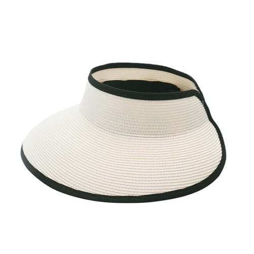 Joywant Sun Visor Hats for Women, Women's Summer Ponytail Foldable Straw Beach Hat with UPF 50+ Ivory