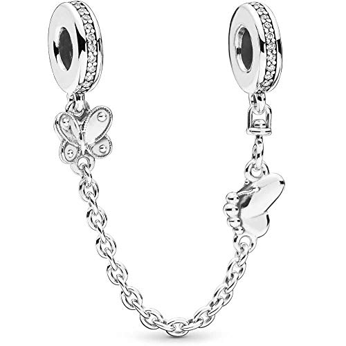 MiniJewelry Butterfly Safety Chain Charm for Bracelets Sterling Silver Safety Chain Charm for Women Sister
