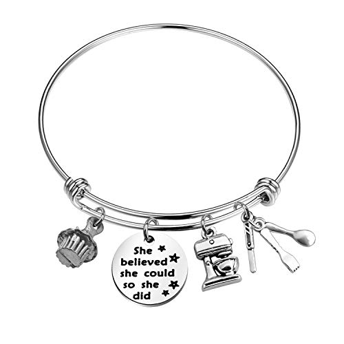 CHOORO Baker Gift Baking Charm Bracelet She Believed She Could Wire Bangle Pastry Chef Gift For Her (Baker bracelet)