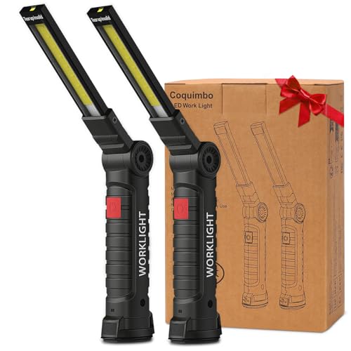 Fathers Day Dad Gifts from Daughter Son Wife, Coquimbo Tool Gifts for Men, Rechargeable LED Work Light Grill Light with Magnetic Base 5 Modes 360° Rotate (2Pack Black)