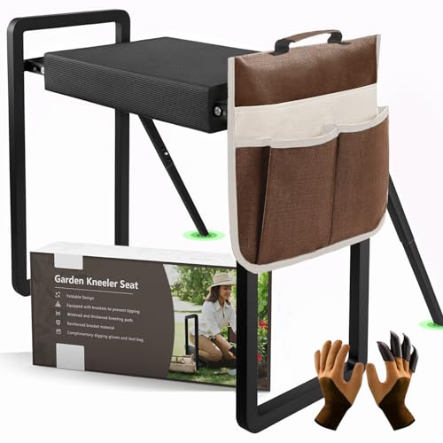 seasky Foldable Garden Kneeling and Seat, Garden Stool Widened Thick Soft Kneeling Pad, Heavy Duty Gardening Stool with Garden Tool Bag and Claw Gloves, Gardening Gift for Parents