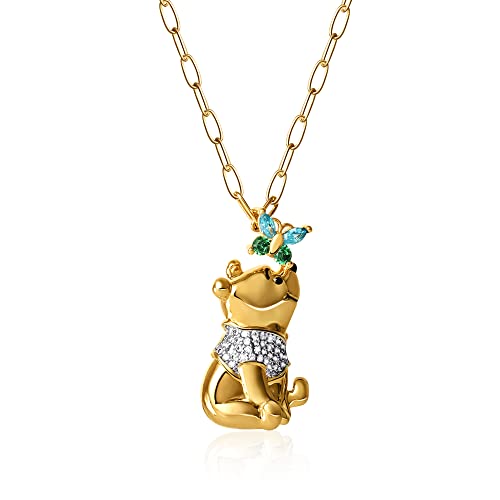 Disney Winnie the Pooh Pendant Necklace Paper Clip Chain 18-Inch - Flash Plated Necklace with Butterfly and Pooh Pendant - Winnie the Pooh Jewelry