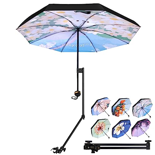 XLINGZA Travel Umbrella with Adjustable Clamp, Umbrellas for Rain Compact Windproof Umbrella for Travel, Arena, Beach, Car, Backpack, Chair, Men and Women & Kid