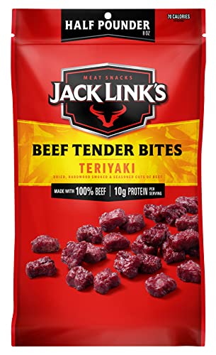 Jack Link's Beef Tender Bites, Teriyaki, ½ Pounder Bag - Flavorful Jerky Snack for Lunches, 10g of Protein and 70 Calories, Made with Premium Beef - No Added MSG or Nitrates/Nitrites (Packaging May Vary)