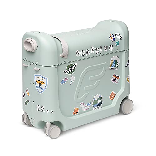 JetKids by Stokke BedBox, Green Aurora - Kid's Ride-On Suitcase & In-Flight Bed - Help Your Child Relax & Sleep on the Plane - Approved by Many Airlines - Best for Ages 3-7