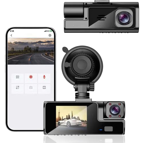 Dash Cam Front and Inside, 1080P FHD DVR Dash Camera for Cars, 140° Wide Angle Dashboard Camera, Car Driving Recorder with G-Sensor, Night Vision, Loop Recording, Parking Monitor, App
