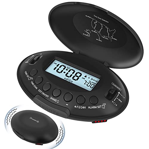 DreamSky Vibrating Alarm Clock for Heavy Sleepers Adults - Rechargeable Bed Shaker Under Pillow for Hearing Impaired, Battery Operated Alarm Clock for Bedroom, Travel, Auto Set, DST, Backlight