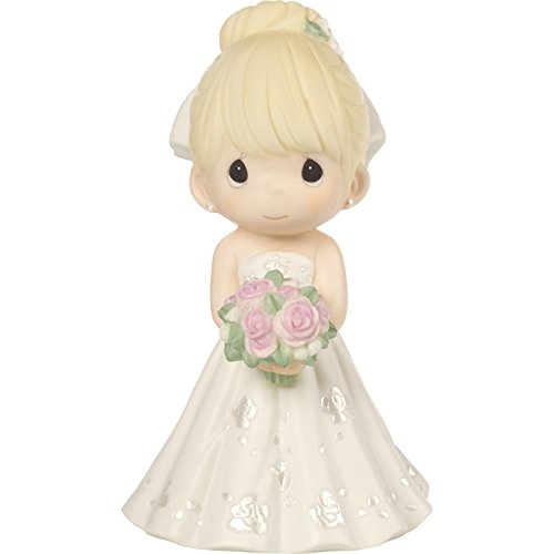 Precious Moments Perfect Couple Bride, Blonde Hair With Light Skin Tone Bisque Porcelain Wedding Figurine & Cake Topper, 172061,Multicolor