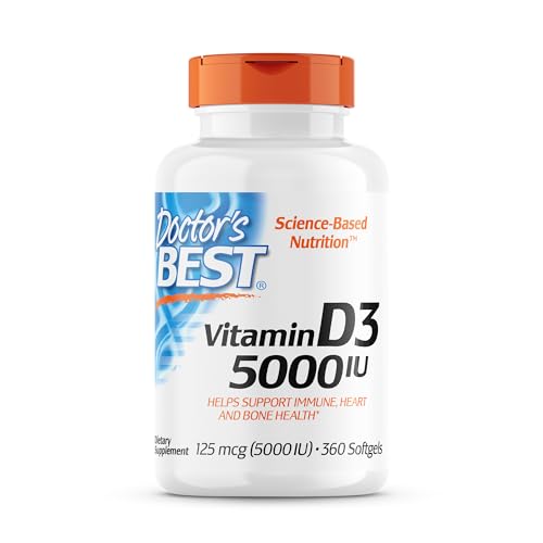 Doctor's Best Vitamin D3 5,000 IU for Healthy Bones, Teeth, Heart and Immune Support, Non-GMO, Gluten-Free, Soy Free, 360 Count (Pack of 1)