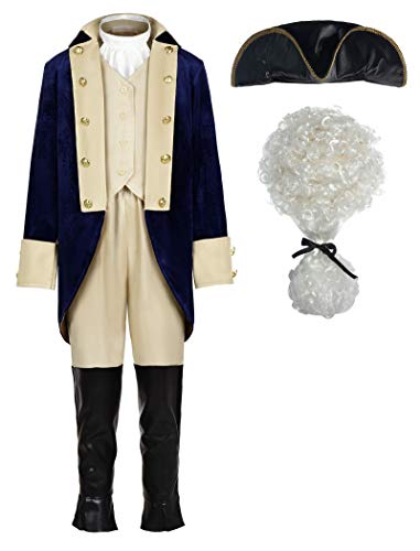 ReliBeauty Washington Costume Boys Hamilton American Colonial Uniform with Wig 140