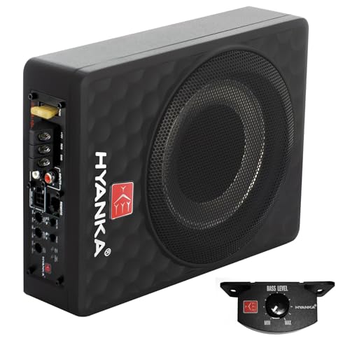 H YANKA SODA-10ASW 480W 10 Inch Compact Underseat Car Subwoofer with Built-in Amp, Slim Powered Subwoofer for Car/Truck/Jeep Audio