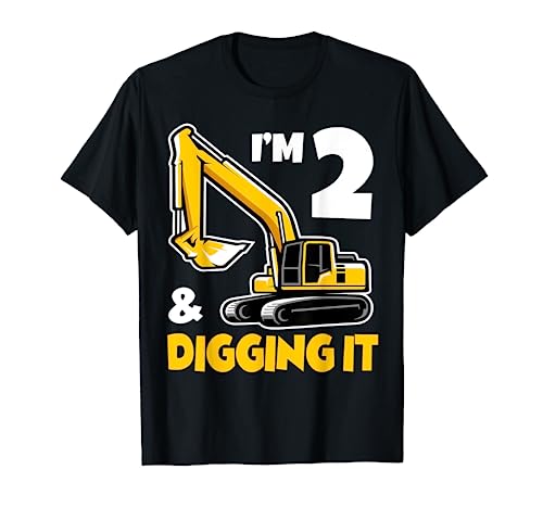 I'm 2 Year Old Gifts Excavator Construction 2nd Birthday Boy T-Shirt