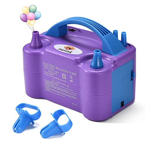 NuLink Balloon Pump Electric Portable Dual Nozzle Balloon Blower Pump Inflator for Decoration, Birthday Party [110V~120V, 600W, Purple]