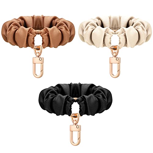 Jadive 3 Pcs Scrunchie Keychain Wristlet Bracelet Keychain Stretchy Key Ring Wrist Key Chain Hair Tie for Women Girl Gift (Black, Khaki, Brown)