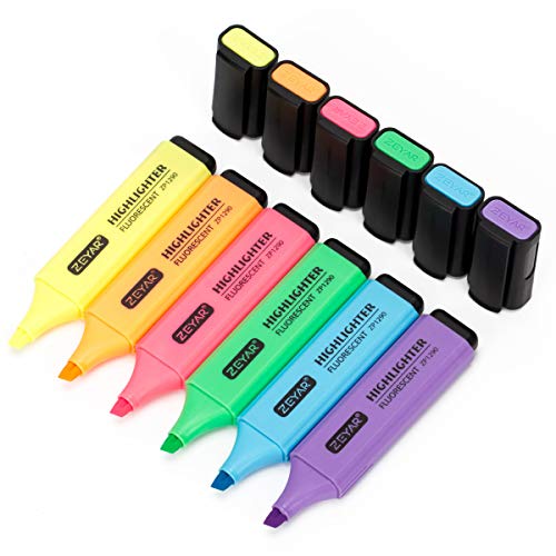 ZEYAR Highlighter, Chisel Tip Marker Pen, AP Certified, Assorted Colors, Water Based, Quick Dry (6 Candy Colors)