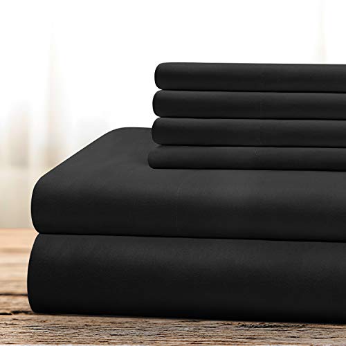 BYSURE 6 Pieces Bed Sheets Set(Queen, Black) - Hotel Luxury Super Soft 1800 Thread Count 100% Microfiber Sheets with Deep Pockets, Wrinkle & Fade Resistant
