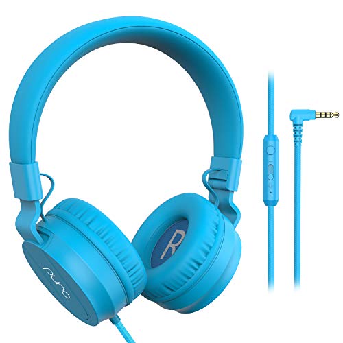Puro Sound Labs PuroBasic Volume Limiting Wired Headphones for Kids, Foldable & Adjustable Headband w/Microphone, Compatible with Smartphones, Tablets and PC’s -Blue