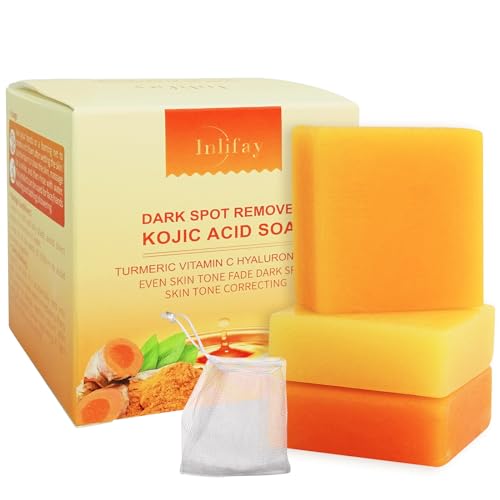 Inlifay Kojic Acid Soap Dark Spot Remover : Turmeric Soap with Vitamin C, Vitamin E, Retinol, Collagen, Hyaluronic Acid, Moisturizing for Body & Face