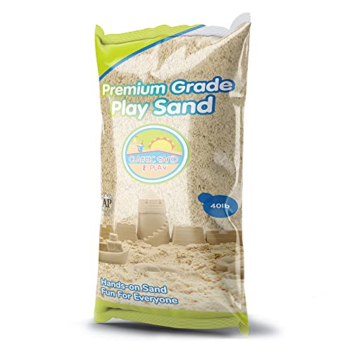 Classic Sand and Play Sand for Sandbox, Table, Therapy, and Outdoor Use, 40 lb. Bag, Natural, Non-Toxic, Wet Castle Building for Creativity and Stimulates Sensory Skills