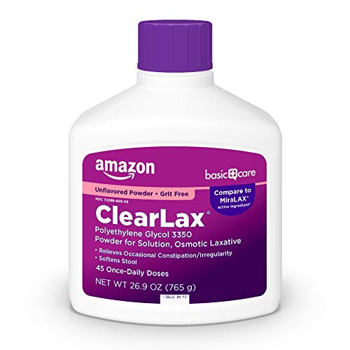 Amazon Basic Care ClearLax Polyethylene Glycol 3350 Powder for Solution, Osmotic Laxative, Relieves Occasional Constipation, Unflavored, 1.68 pound (Pack of 1)