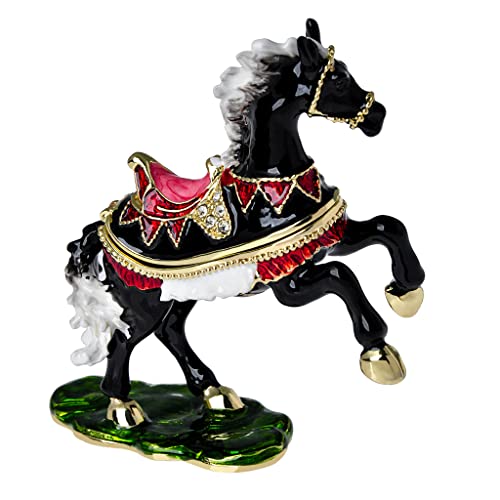 FJ FENGZHIJIE Horse Figurine Decor Circus Draft Horse Trinket Jewelry Box | Hinged Golden Crystal Enameled | Animal Keepsake | Festival, Holiday, Keepsake Gifts | Equestrian Home Decor