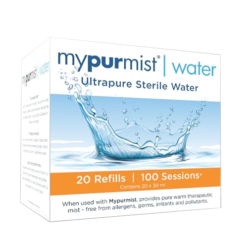 Mypurmist Ultrapure Sterile Water for Personal Steam Inhalers - Cleanest Water Vapor, Free from allergens, irritants and pollutants - 20 Refills | up to 100 Sessions