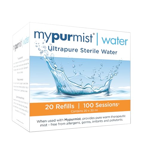 Mypurmist Ultrapure Sterile Water for Personal Steam Inhalers - Cleanest water vapor, free from allergens, irritants and pollutants - 20 Refills | up to 100 Sessions