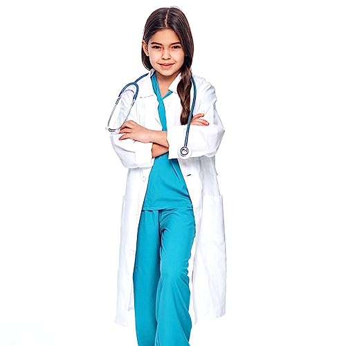 Rauoawby White Lab Coat for Kids - Children's Lab Coat for Doctor Scientist & Chemistry Experiment Costume（Medium）