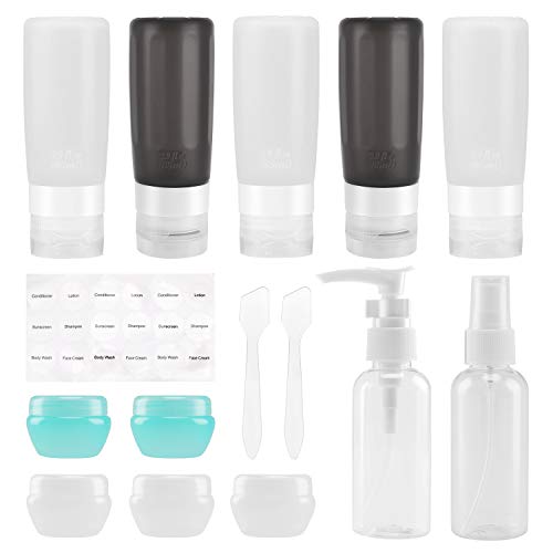 Beveetio Travel Bottles TSA Approved 15 Pack,2.9oz Silicone Refillable Size Containers, BPA Free Travel Tubes Toiletries for Cosmetic Shampoo Cream Conditioner Lotion Soap