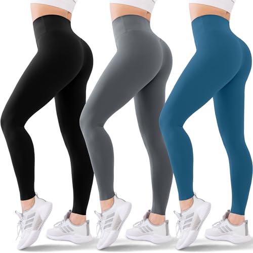 Blisset 3 Pack High Waisted Leggings for Women-Soft Athletic Tummy Control Pants for Running Yoga Workout Reg & Plus Size