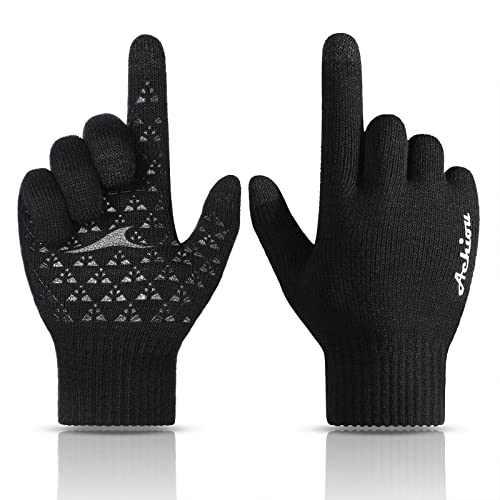 Achiou Winter Gloves for Men Women, Touch Screen Texting Warm Gloves with Thermal Soft Knit Lining,Elastic Cuff