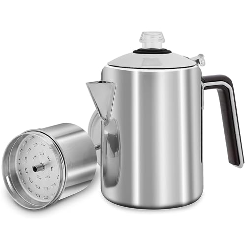 Hillbond Camping Coffee Pot Stainless Steel Percolator Coffee Pot Outdoors 9 Cup Percolator Coffee Pot for Campfire or Stove Top Coffee Making