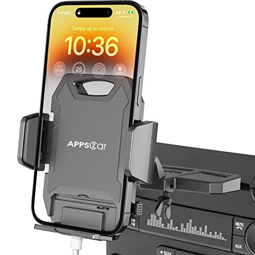 APPS2Car Sturdy CD Slot Phone Mount with One Hand Operation Design, Hands-Free Car Phone Holder Universally Compatible with All iPhone & Android Cell Phones, for Smartphone Mobile
