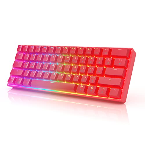 HK Gaming GK61 Mechanical Gaming Keyboard 60 Percent | 61 RGB Rainbow LED Backlit Programmable Keys | USB Wired | for Mac and Windows PC | Hotswap Gateron Mechanical Yellow Switches | Red