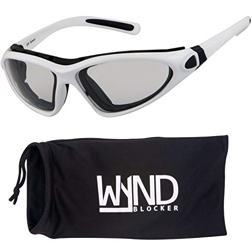 WYND Blocker Vert Motorcycle & Outdoor Sports Wrap Around Sunglasses (White/Clear Lens)