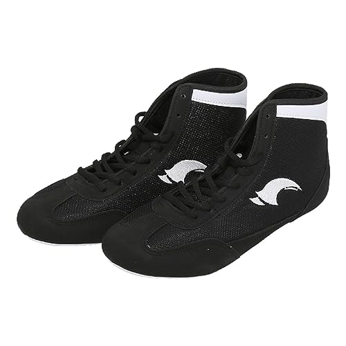 DXYDSC Children's Boxing Shoes High Top Training Wrestling Shoes Long Boots Boxing Shoes Competition Toddler Shoe with Light (Black, 4.5 Big Kids)