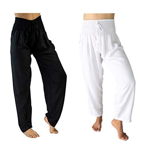 PIYOGA Womens Comfy Lounge Pants Straight Leg High Waisted w Pockets - 28 Inseam - 1 Black 1 White