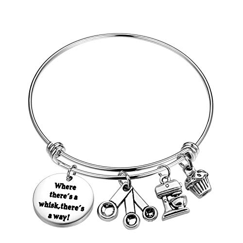MYOSPARK Baker Gift Where There's A Whisk There's A Way Baking Bracelet With Measuring Spoons Mixer Cupcake Charms Kitchen Gift for Baker Chef Graduation Gift (Baker Bracelet)