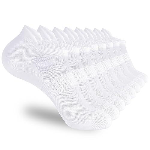 Corlap 8Pairs Ankle Athletic Running Socks White Soft Thin Low Cut Short Tab Socks for Men and Women