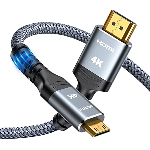 Highwings Mini HDMI to HDMI Cable 10FT, 4K 60Hz High Speed HDMI to Mini HDMI Cable Male Bi-Directional 2.0 Cord, for HDTV, Tablet, Camera and Camcorder [Aluminum Shell, Nylon Braided]