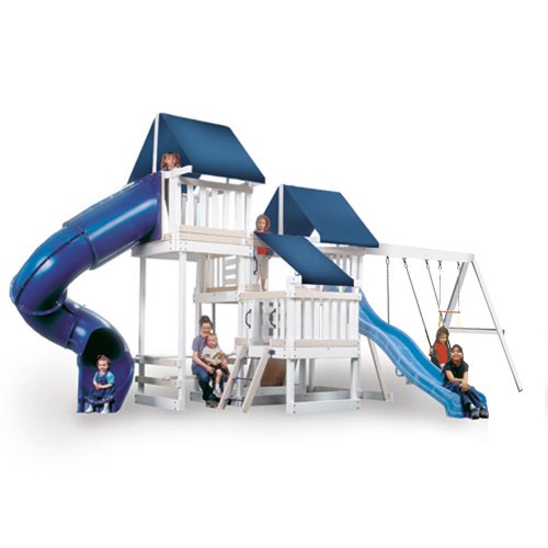 Congo Monkey Playsystem #4 with Swing Beam - White and Sand Low Maintenance Play Set - Made in The USA - Polymer Coated Playset
