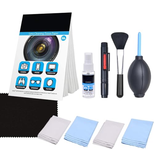 Camkix Camera Lens Cleaning Kit - Air Blower, 2in1 Lens Cleaning Pen, Cleaning Brush, Spray Bottle w/Cleaning Solution, Lens Cleaning Paper Tissue (50 Sheets), Microfiber Cleaning Cloths- for Lenses