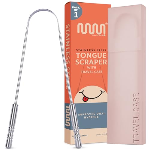 MasterMedi Tongue Scraper with Case Easy to Use Tongue Scraper for Adults, Tongue Cleaner for Oral Care & Hygiene (Single Pack (with Travel Case))