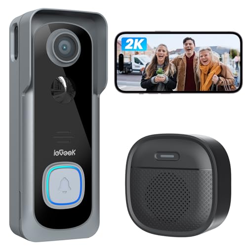 ieGeek 2K Doorbell Camera Wireless - Video Doorbell with Chime Ringer, Smart Wifi Doorbell AI & PIR Motion Detection, 2 Way Audio, Voice Changer, SD Card Storage with No Subscription, Works with Alexa