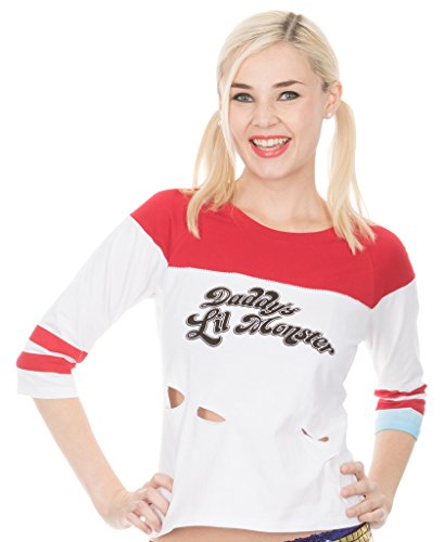 DC Comics Suicide Squad Harley Quinn Daddy Little Monster Movie Costume for Women White Short Sleeve T-Shirt for Cosplay