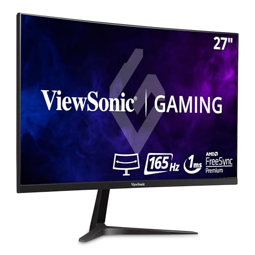ViewSonic OMNI VX2718-2KPC-MHD 27 Inch Curved 1440p 1ms 165Hz Gaming Monitor with Adaptive Sync, Eye Care, HDMI and Display Port, Black